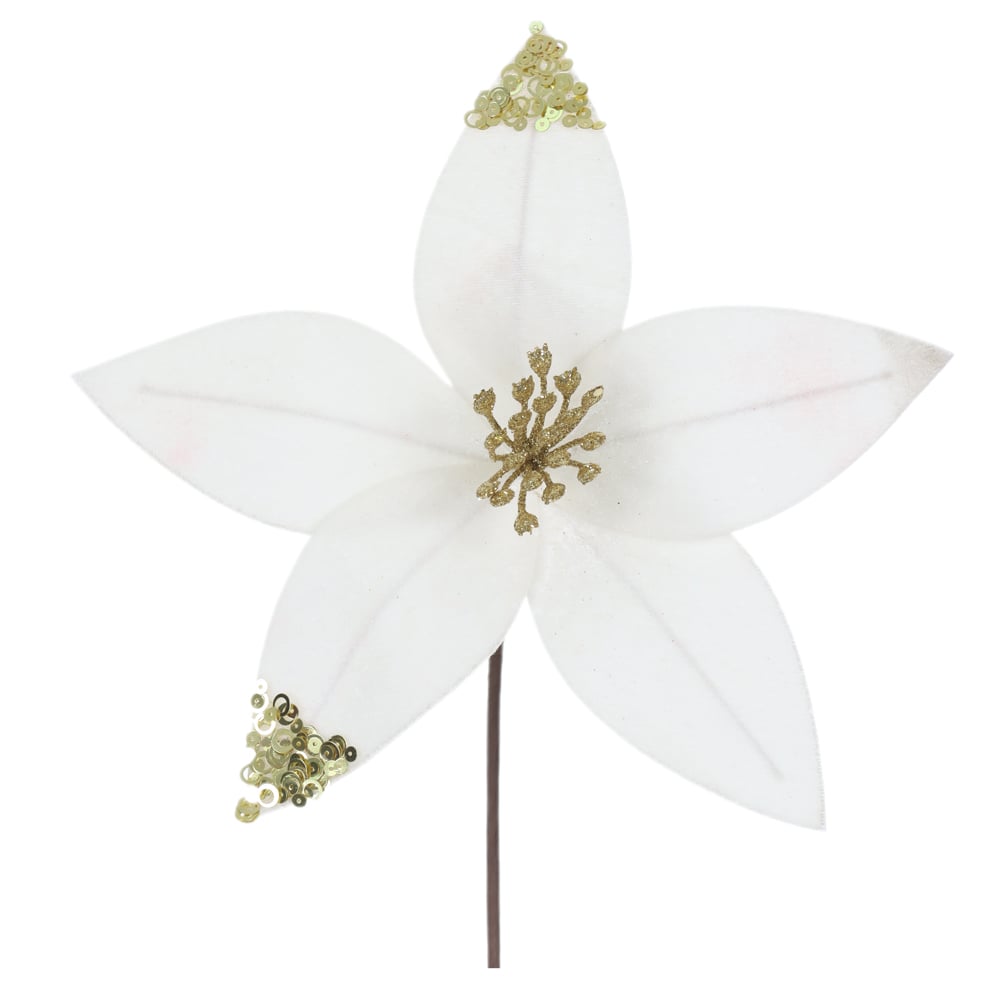 H.BICO DE PAPAGAIO NATAL AVELUDADO (OFF WHITE GLITTER DOURADO) 15cm 25d 5P