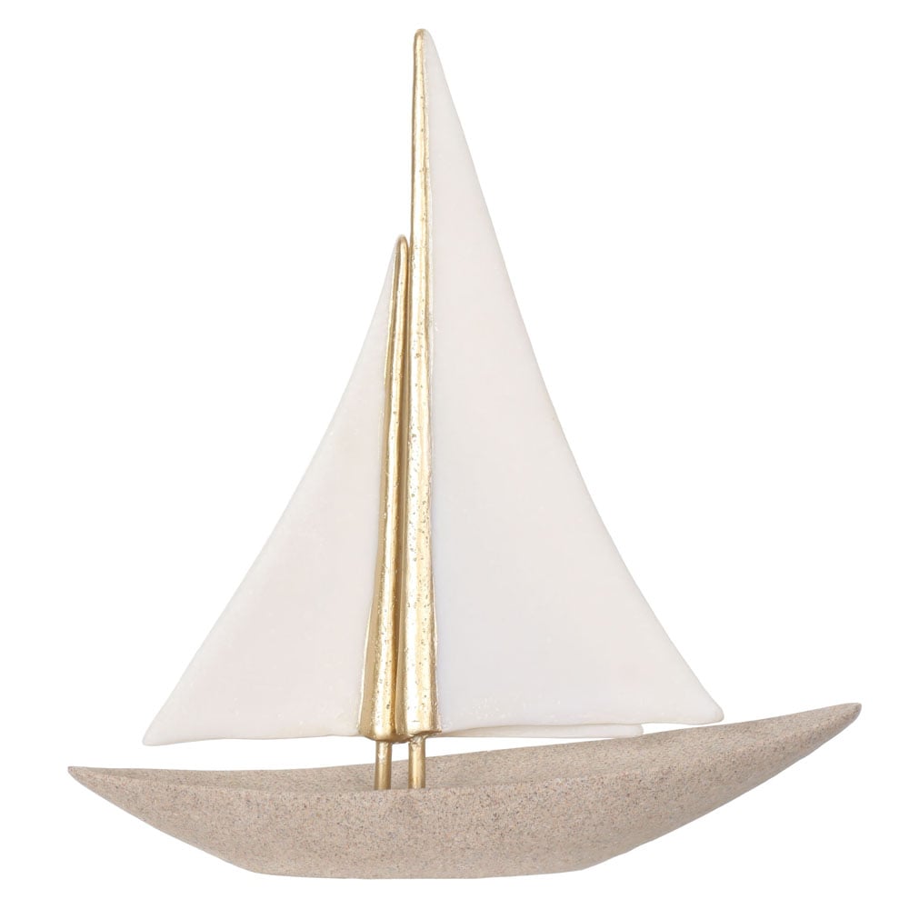 ESCULTURA DECORATIVA POLIRESINA BARCO A VELA (OFF WHITE) 28X26,8X7,7cm