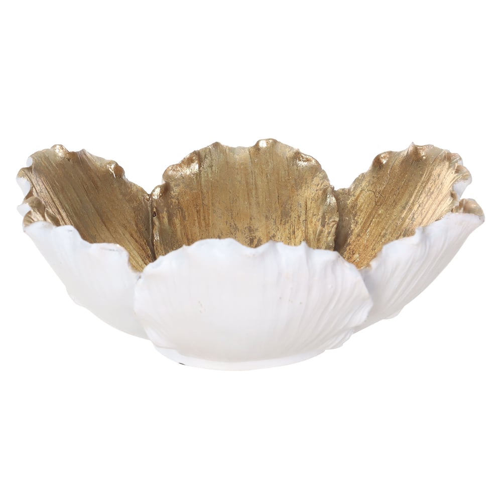 CENTRO DE MESA POLIRESINA FLOR (BRANCO DOURADO) 7,5X20,5X19,3cm