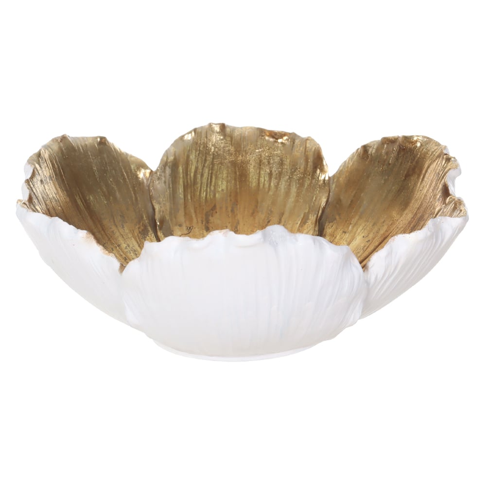 CENTRO DE MESA POLIRESINA FLOR (BRANCO DOURADO) 9,5X25,4X23,8cm