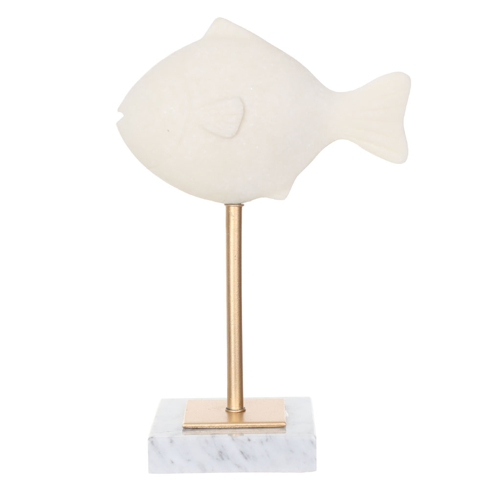 ESCULTURA DECORATIVA POLIRESINA PEIXE (OFF WHITE DOURADO) 21,5X14,5X8cm