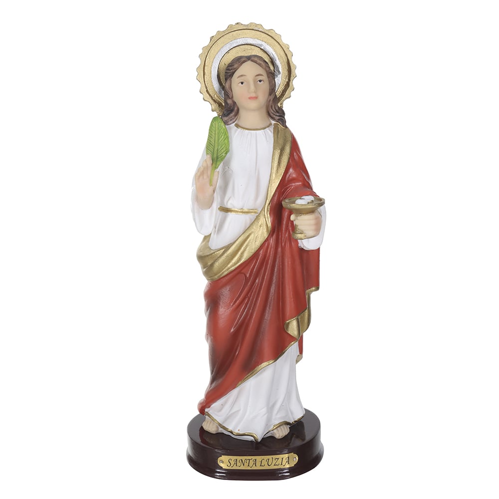 RESINA RELIGIOSA SANTA LUZIA (BRANCO VERMELHO) 21X7cm