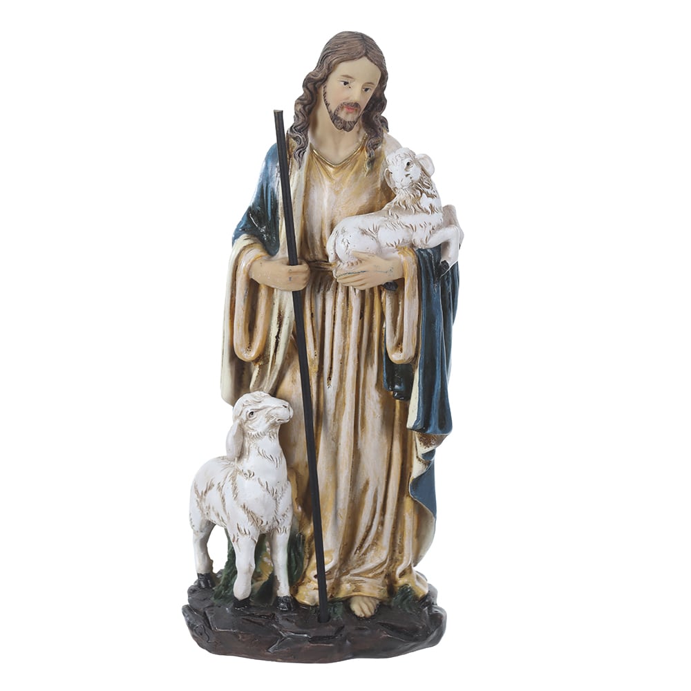 RESINA RELIGIOSA JESUS O BOM PASTOR (BEGE AZUL) 20X7cm