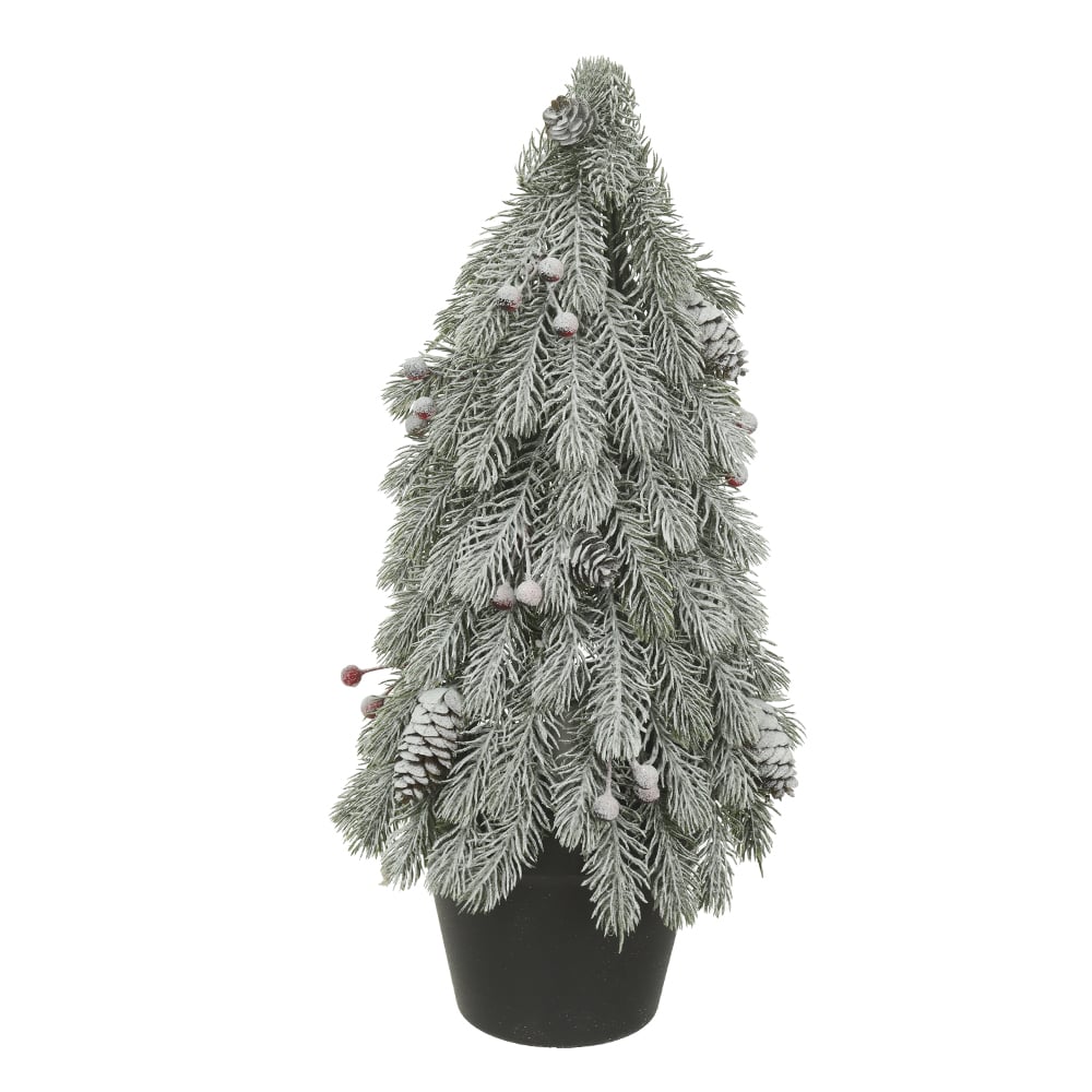 A.PINHEIRO NATAL FLOCKED C/BERRIES E PINHAS C/VASO (VERDE) 50cm