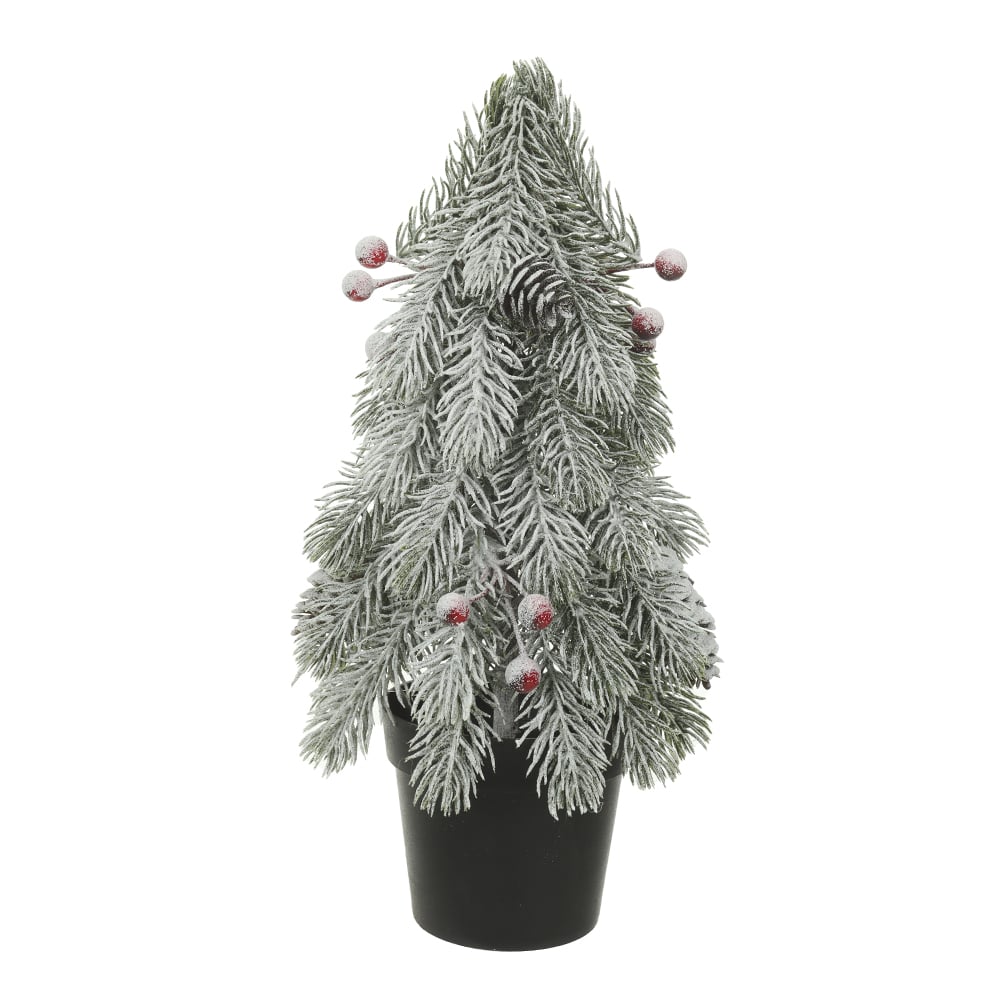A.PINHEIRO NATAL FLOCKED C/BERRIES E PINHAS C/VASO (VERDE) 32cm