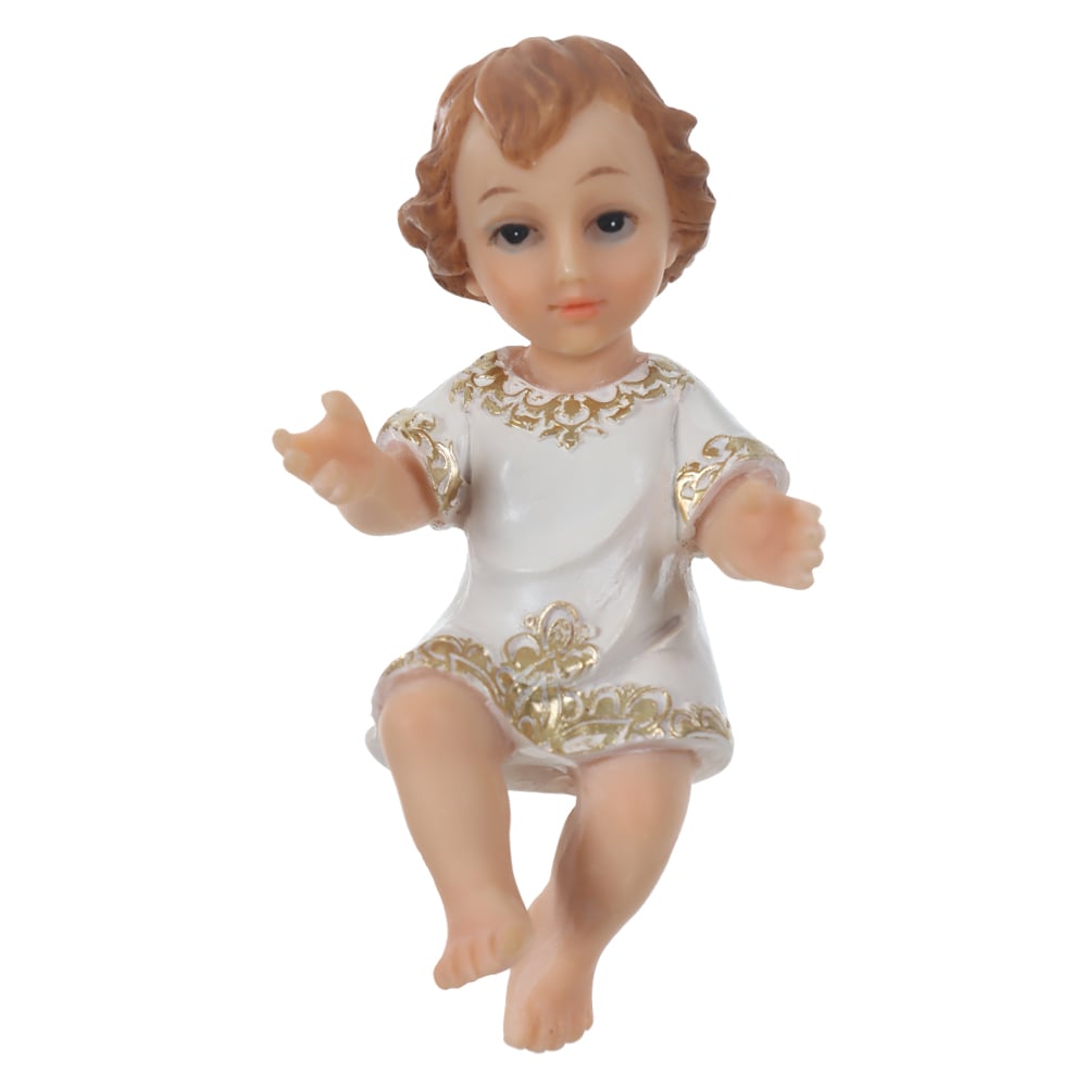 RESINA RELIGIOSA MENINO JESUS (BRANCO DOURADO) 10,9X5cm