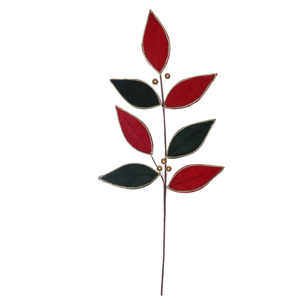 H.FOLHA NATAL AVELUDADO (VERMELHO VERDE) 62cm 7P