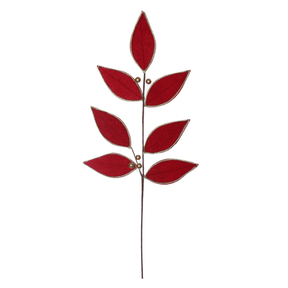 H.FOLHA NATAL AVELUDADO (VERMELHO) 62cm 7P