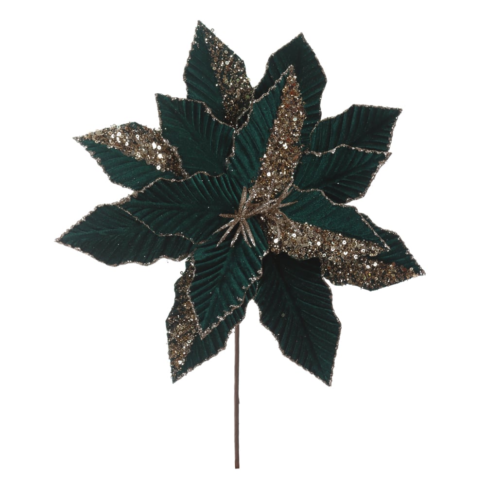 H.BICO DE PAPAGAIO NATAL AVELUDADO (VERDE GLITTER CHAMPANHE) 25cm 32d 14P