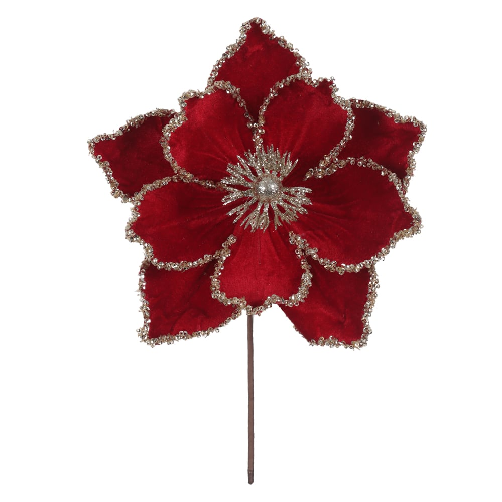 H.MAGNOLIA NATAL AVELUDADO (VERMELHO GLITTER CHAMPANHE) 25cm 24d 9P