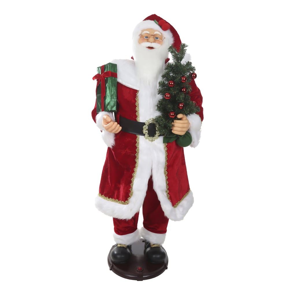 PAPAI NOEL NATAL EM PE BIVOLT C/MOV, SOM E LED (VERMELHO DOURADO) 1,5mX60cm