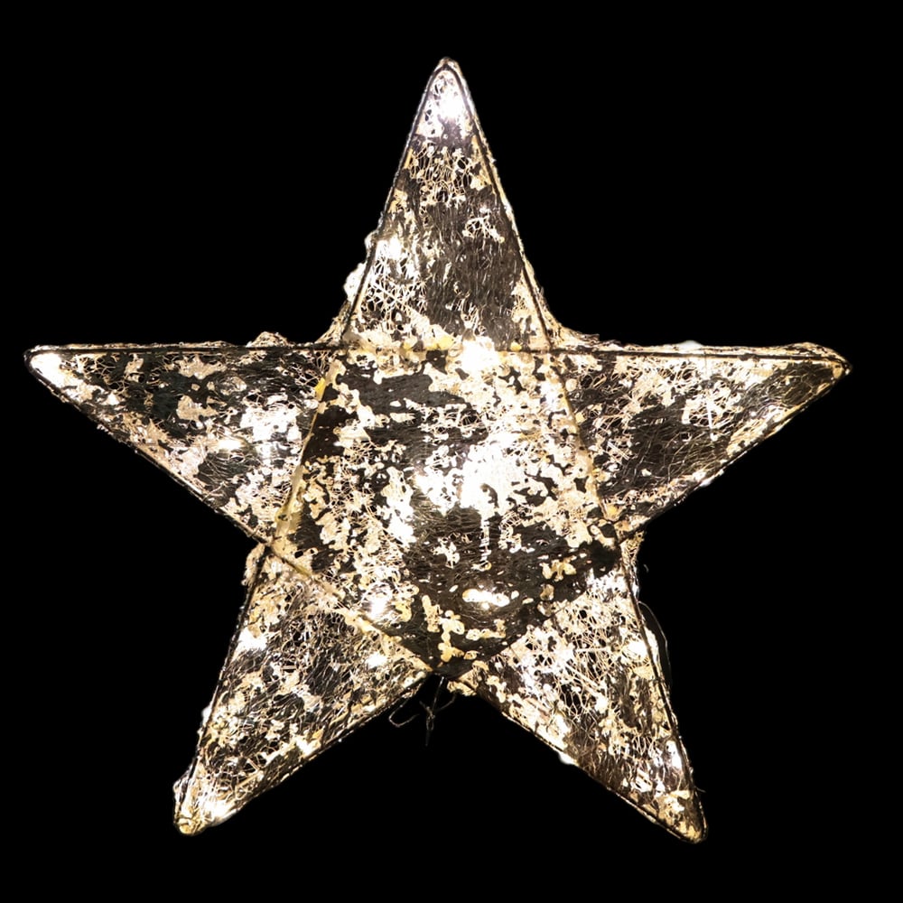 LUZ DECOR ESTRELA FOLHEADA 30 LEDS BIVOLT (BRANCO QUENTE) 30X5cm