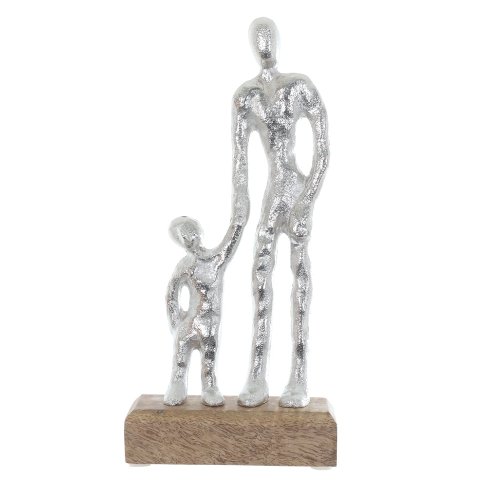 ESCULTURA DECORATIVA METAL PAI E FILHO (PRATA BEGE) 25,5X12X5cm