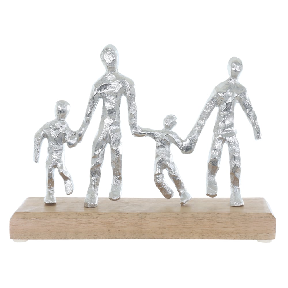 ESCULTURA DECORATIVA METAL FAMILIA (PRATA BEGE) 16X23X7cm