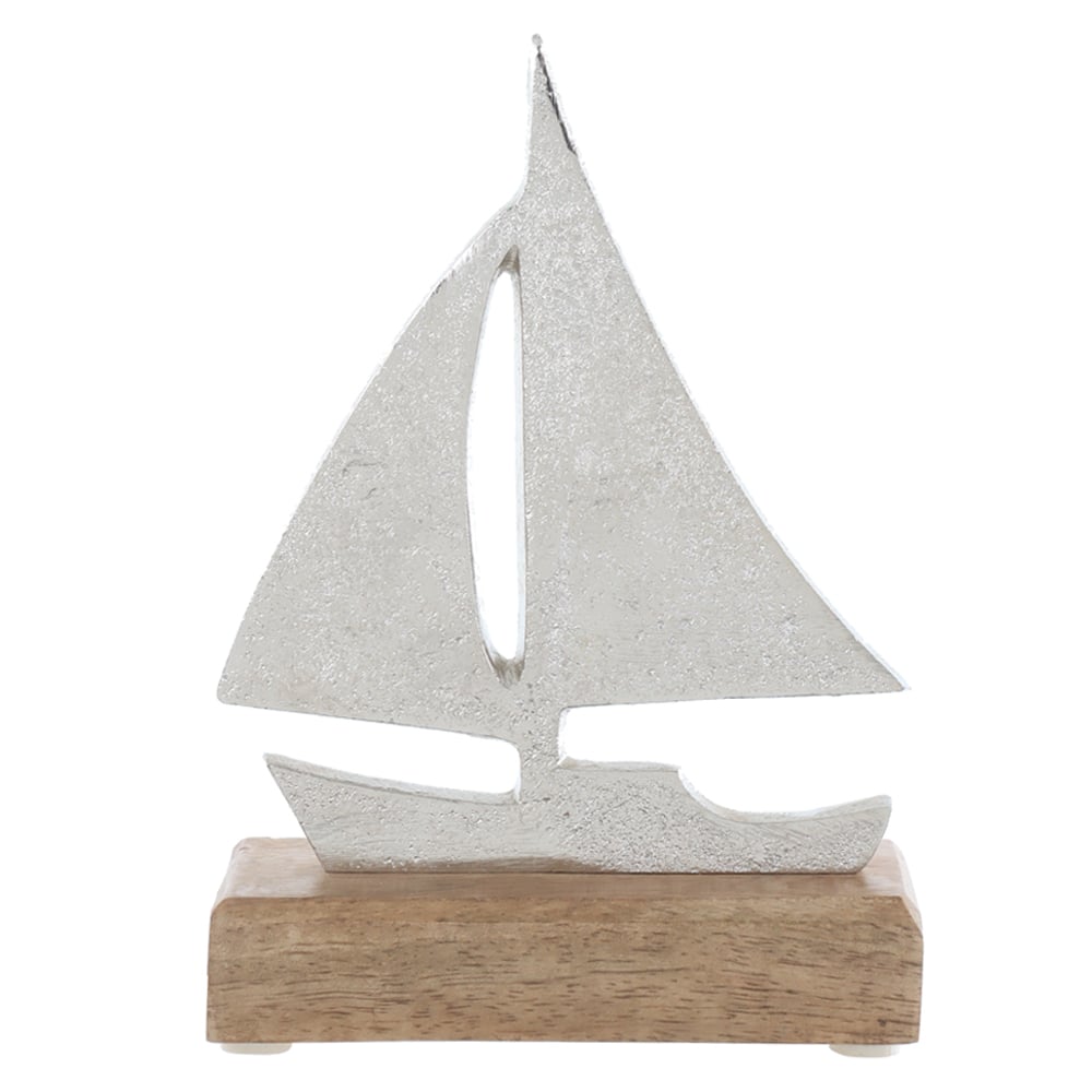 ESCULTURA DECORATIVA METAL BARCO (PRATA BEGE) 16,5X12X5cm