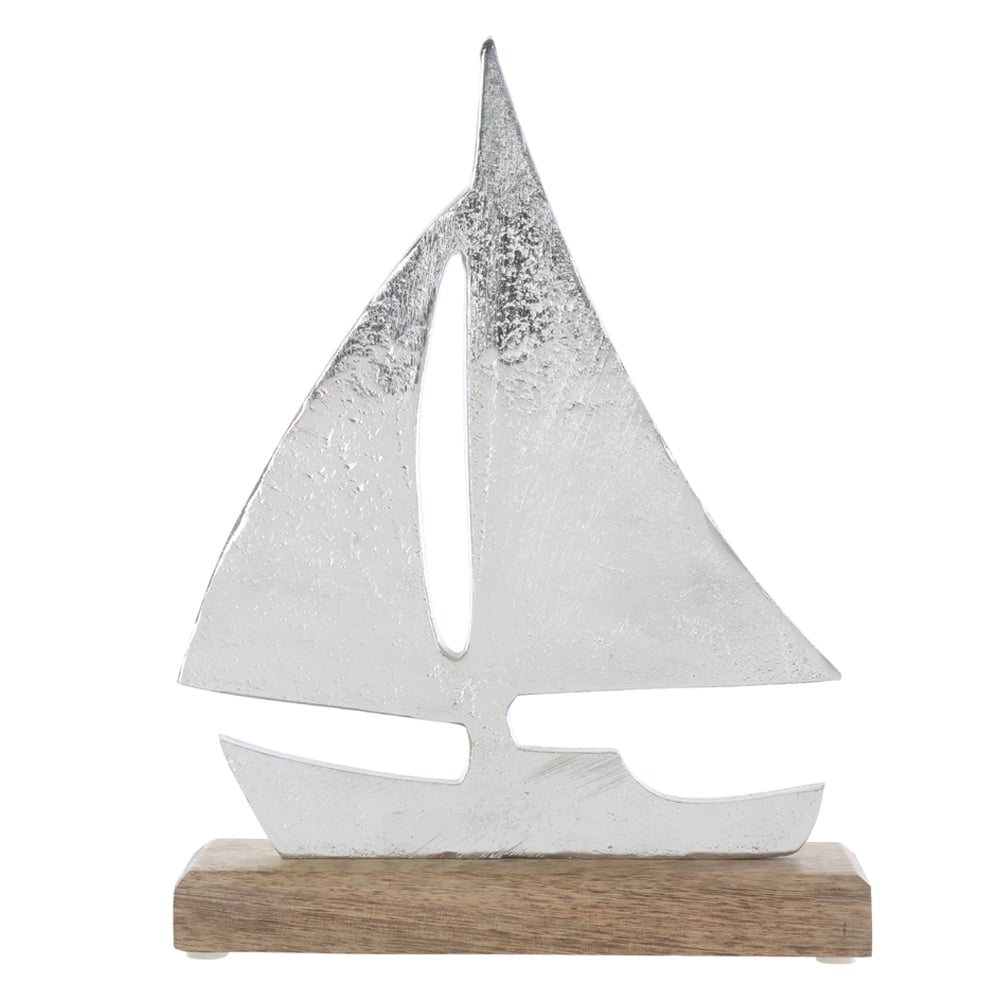 ESCULTURA DECORATIVA METAL BARCO (PRATA BEGE) 26,5X20X5cm