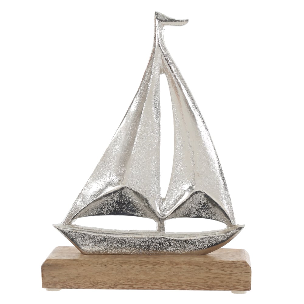 ESCULTURA DECORATIVA METAL BARCO (PRATA BEGE) 21X16X5cm