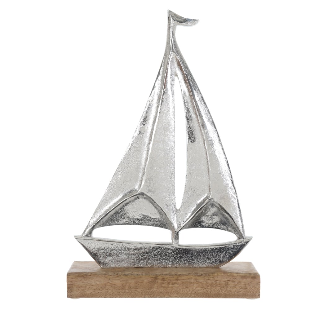 ESCULTURA DECORATIVA METAL BARCO (PRATA BEGE) 40X27X6,5cm