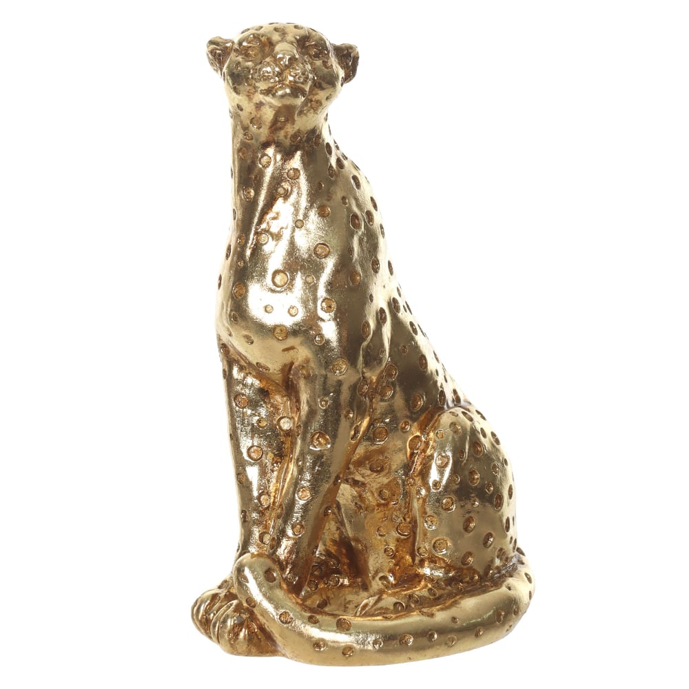 ESCULTURA DECORATIVA POLIRESINA LEOPARDO (DOURADO) 10X6X14,5cm