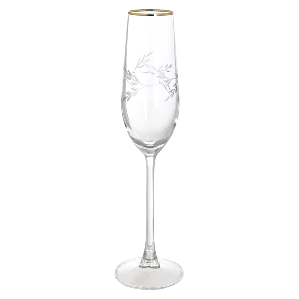 CJ TACAS CHAMPANHE 190ml 26X6,8cm C/4 PCS POESIA (TRANSPARENTE BD.DOURADA)