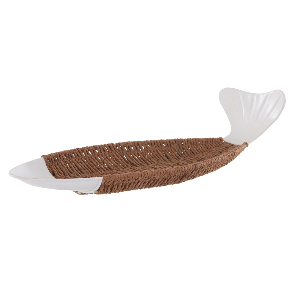 CENTRO DE MESA RATTAN PEIXE (BEGE BRANCO) 10X44,5X19cm