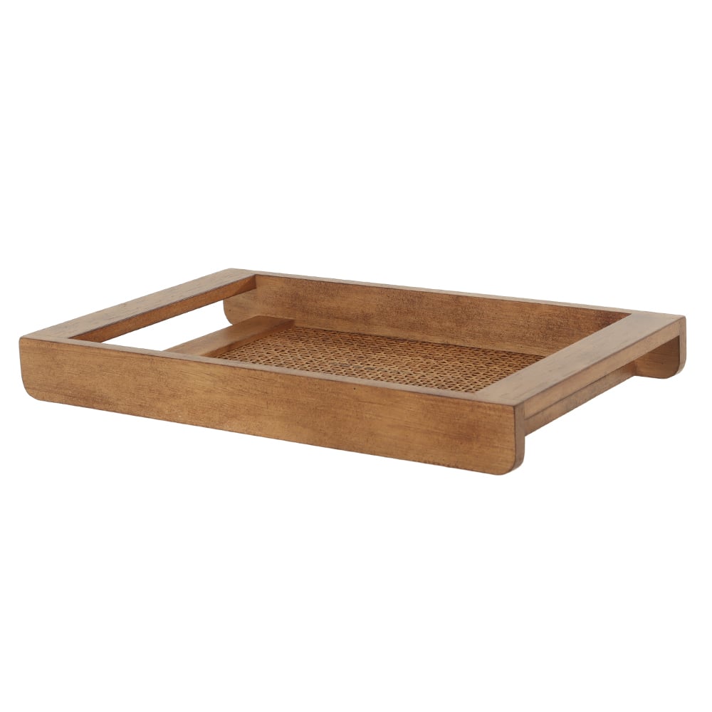 BANDEJA DECORATIVA MADEIRA COM ALCA VAZADA P (BEGE) 4,5X40X24cm