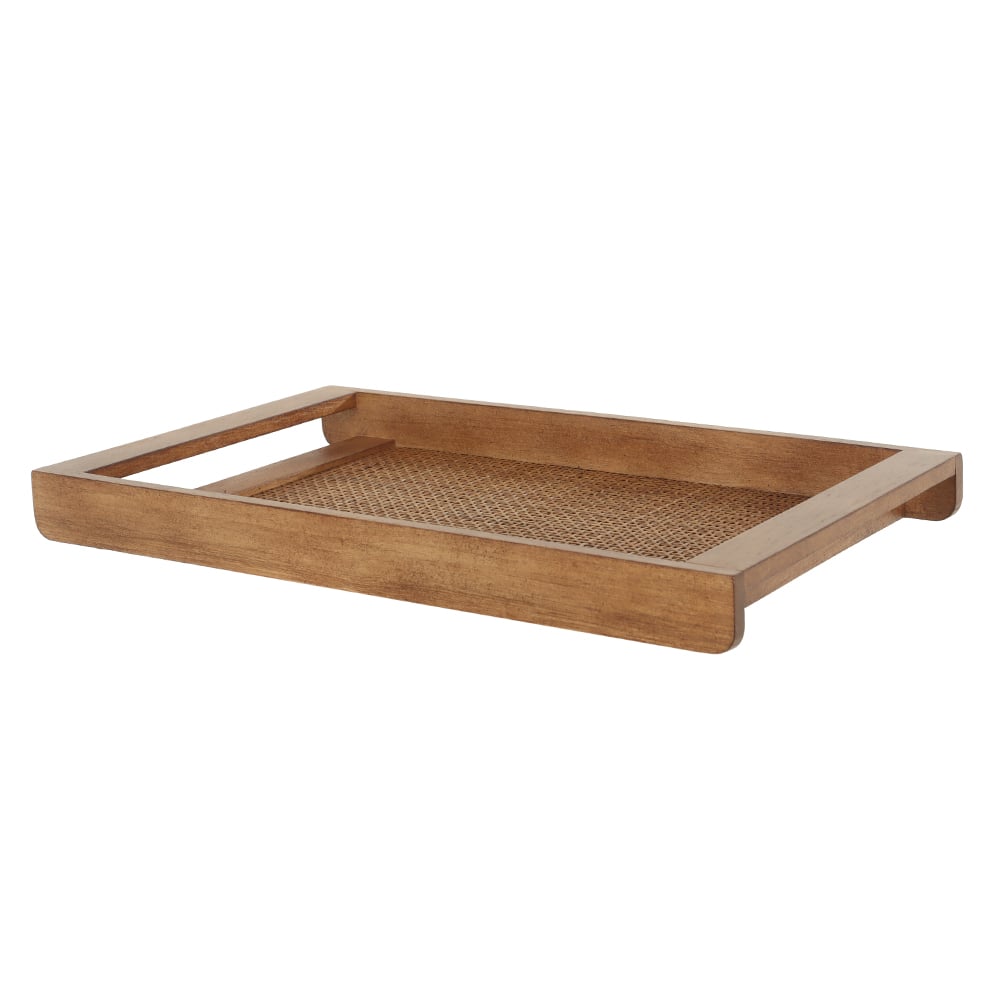 BANDEJA DECORATIVA MADEIRA COM ALCA VAZADA G (BEGE) 4,5X51X30cm