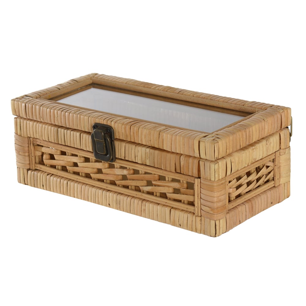 CAIXA DECOR MADEIRA E RATTAN (BEGE) 25X12,5X9,5cm