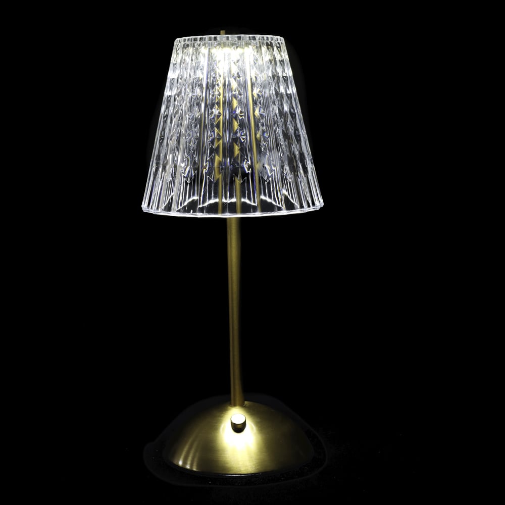 LUMINARIA DE MESA LED CRISTAL. TOUCH 3 FUNC C/DIMMER E USB (DOURADO) 30X12cm