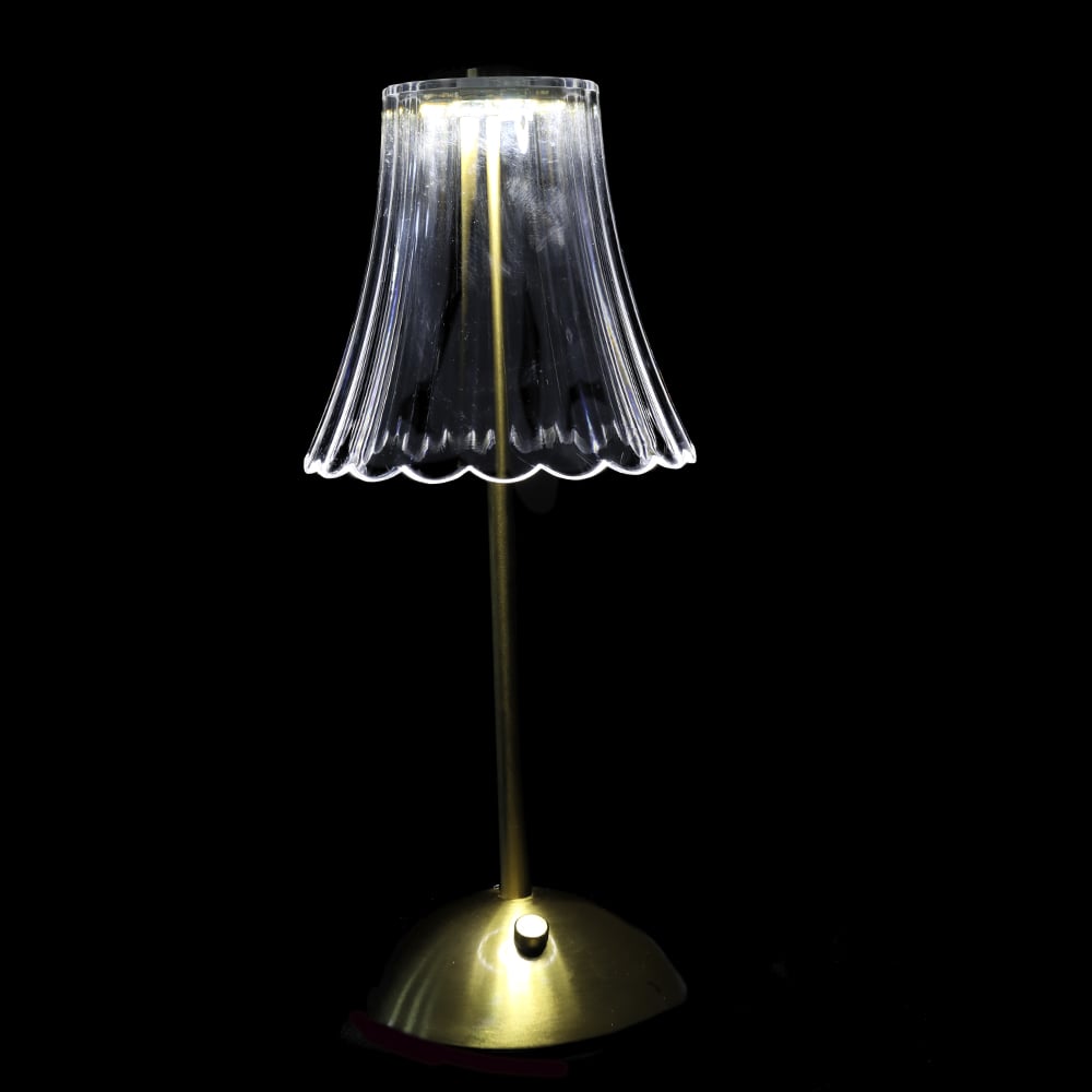 LUMINARIA DE MESA LED CRISTAL. TOUCH 3 FUNC C/DIMMER E USB (DOURADO) 30X12cm