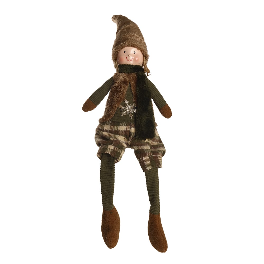 BONECO NATAL MENINO SENTADO (VERDE MARROM) 65X15cm