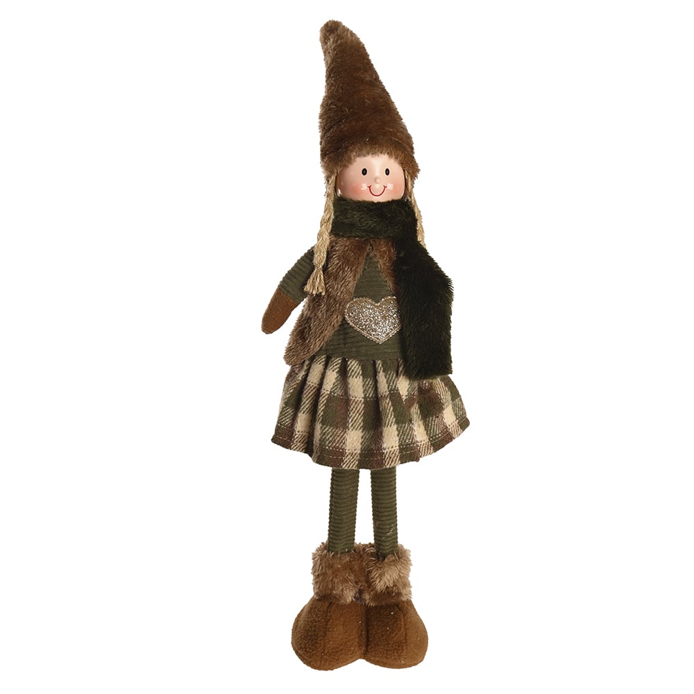 BONECO NATAL MENINA EM PE (VERDE MARROM) 53X12cm