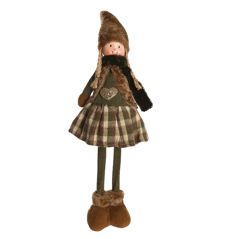 BONECO NATAL MENINA EM PE (VERDE MARROM) 67X15cm
