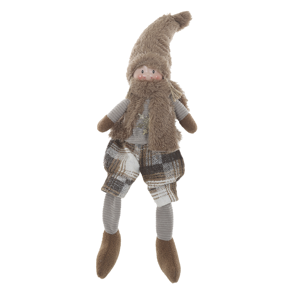 BONECO NATAL MENINO SENTADO (BEGE MARROM) 41X10cm