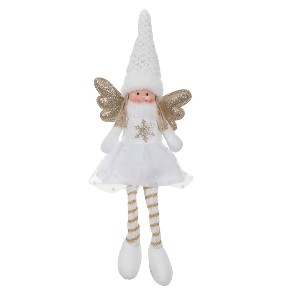 BONECO NATAL FADINHA SENTADA (BRANCO DOURADO) 41X15cm