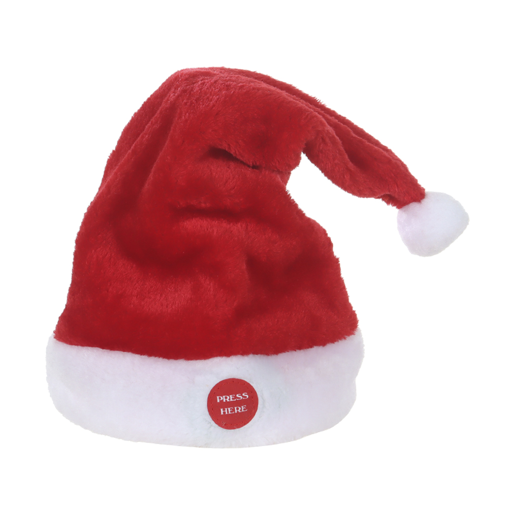 GORRO NOEL NATAL ANIMADO C/SOM E MOV (VERMELHO BRANCO) 36X20cm