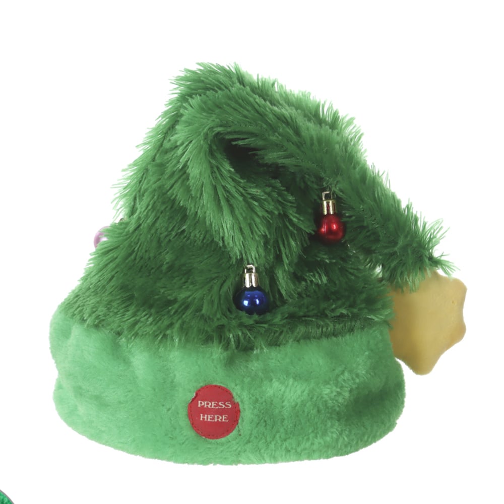 GORRO ARVORE DE NATAL ANIMADA C/SOM E MOV (VERDE) 36X20cm