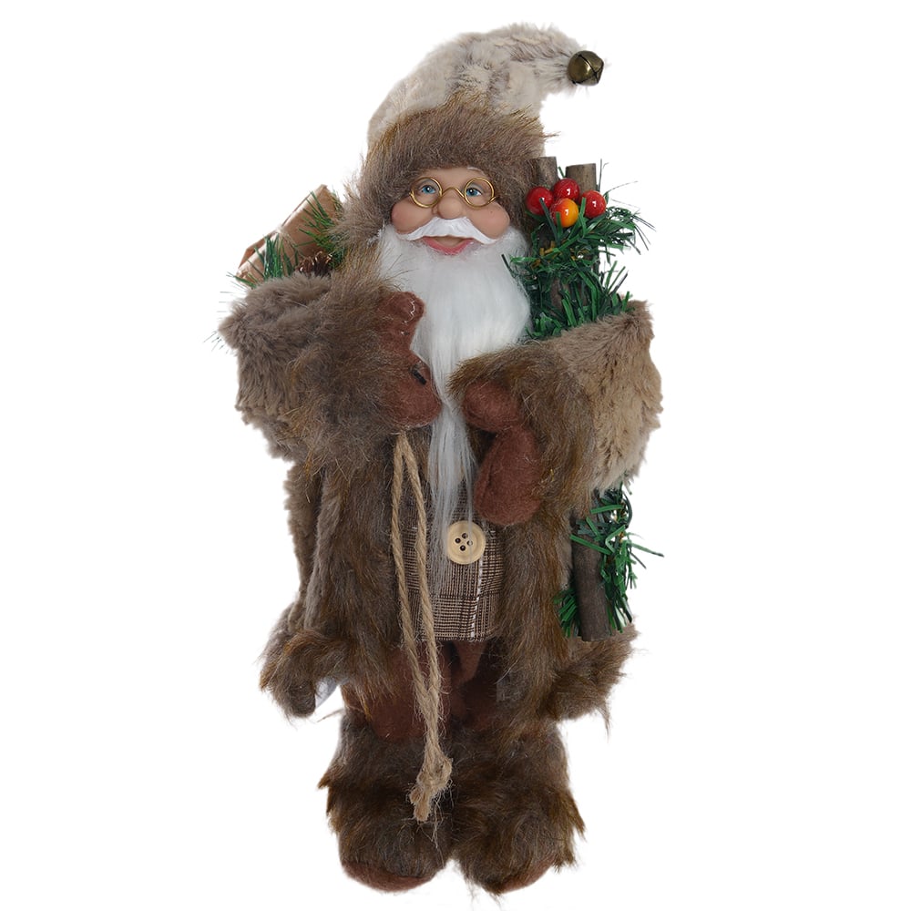 PAPAI NOEL NATAL EM PE RUSTICO (BEGE MARROM) 30cm