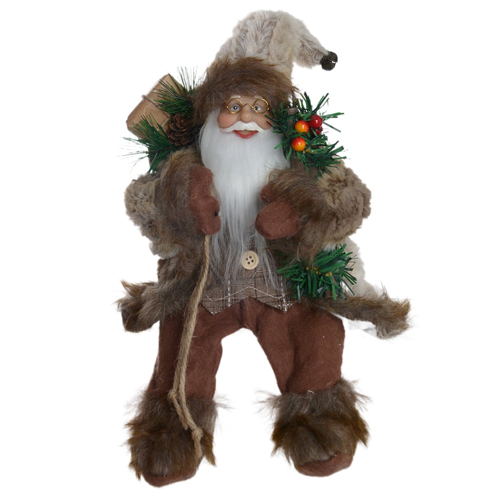 PAPAI NOEL NATAL SENTADO. RUSTICO (BEGE MARROM) 30cm
