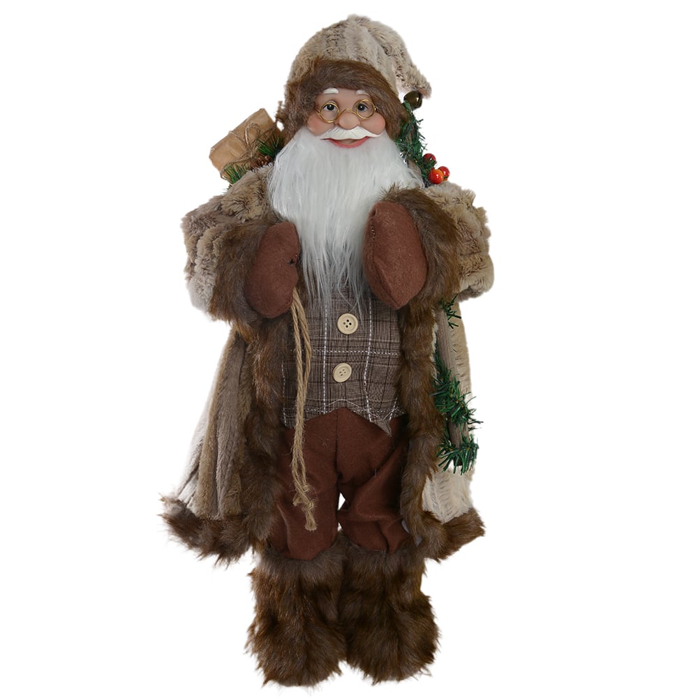 PAPAI NOEL NATAL EM PE RUSTICO (BEGE MARROM) 60cm