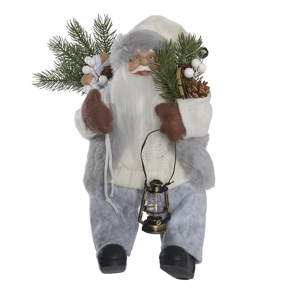 PAPAI NOEL NATAL SENTADO. (BRANCO CINZA) 30cm