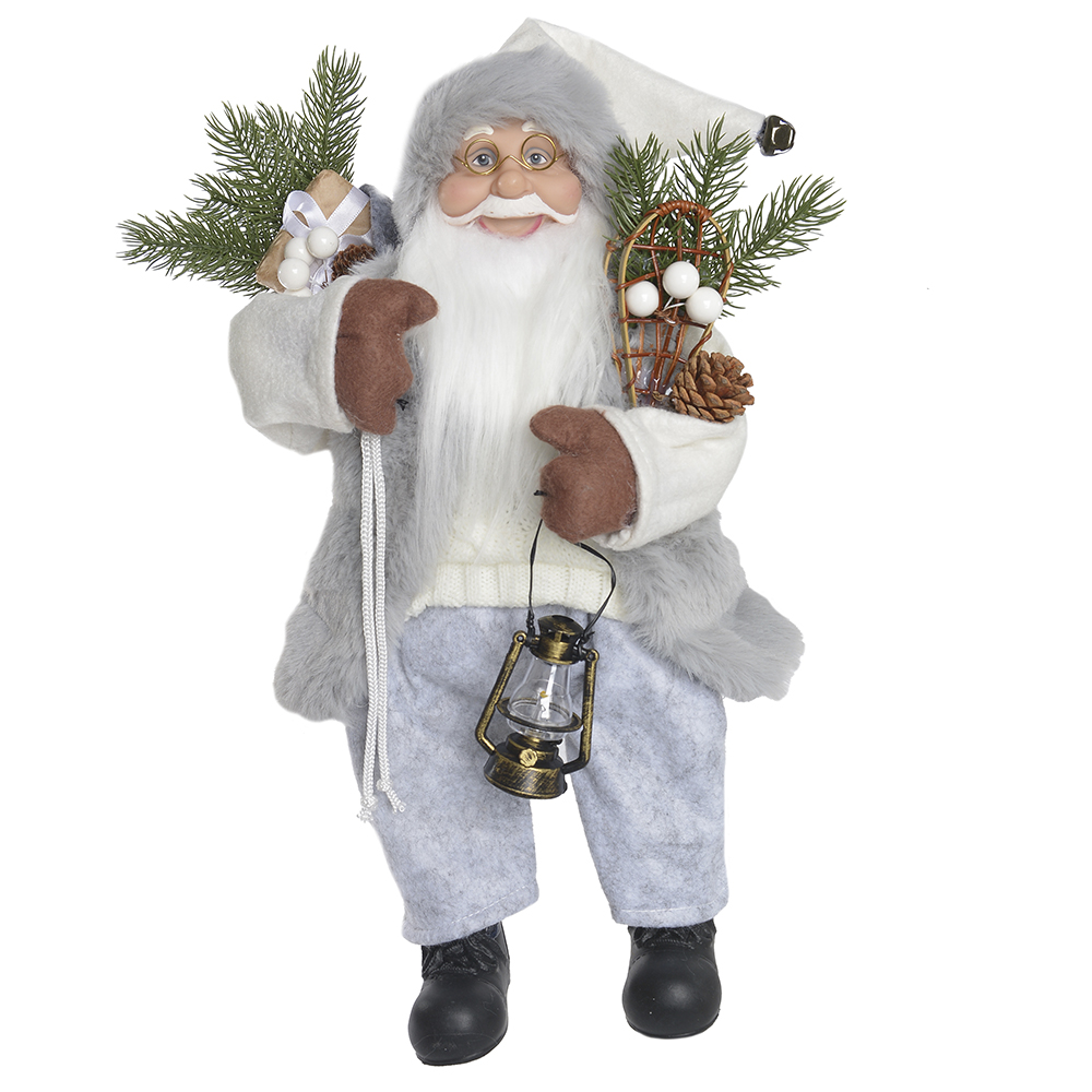 PAPAI NOEL NATAL SENTADO. (BRANCO CINZA) 45cm