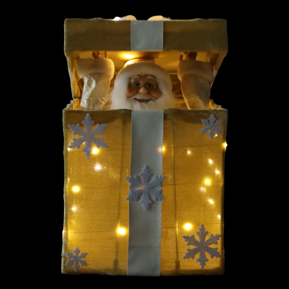 CAIXA DE PRESENTE NOEL NATAL C/MOV E SOM (DOURADO BRANCO) 50X25cm