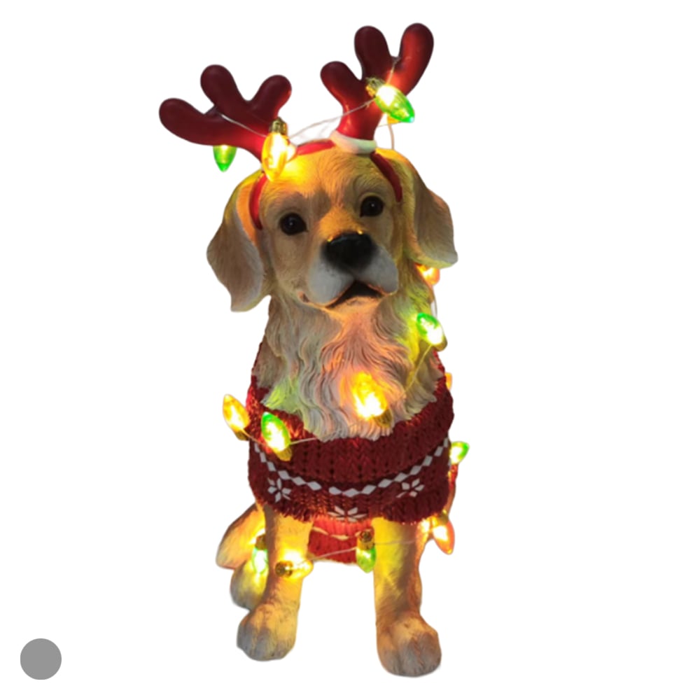 RESINA NATAL CACHORRO C/LED (BEGE VERMELHO) 26X12,5cm