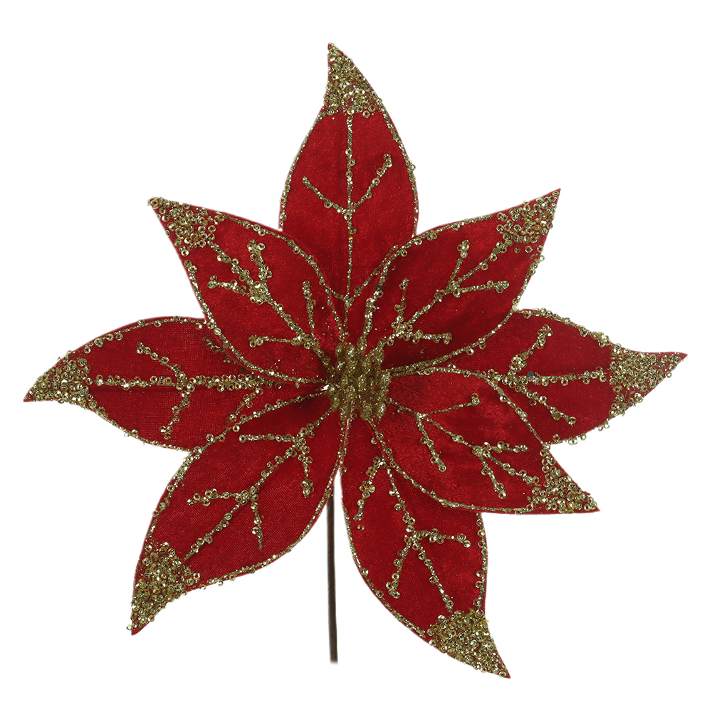 H.BICO DE PAPAGAIO NATAL AVELUDADO (VERMELHO GLITTER DOURADO) 28cm 30d 8P
