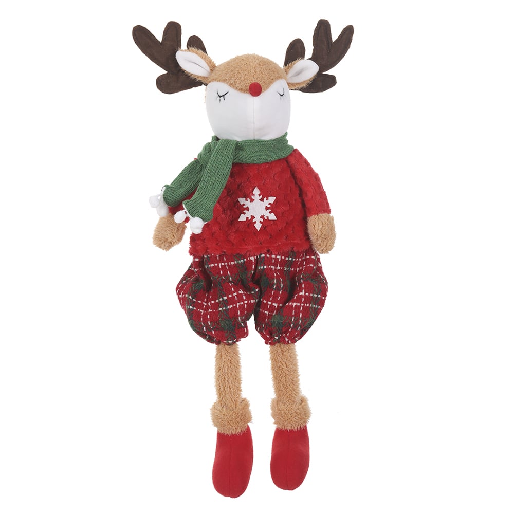 BONECO NATAL RENA MACHO SENTADO (VERMELHO VERDE BEGE) 47cm
