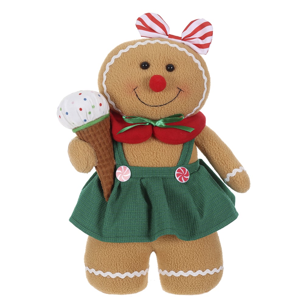 BONECO NATAL GINGERBREAD MENINA EM PE C/SORVETE (VERMELHO VERDE) 40cm