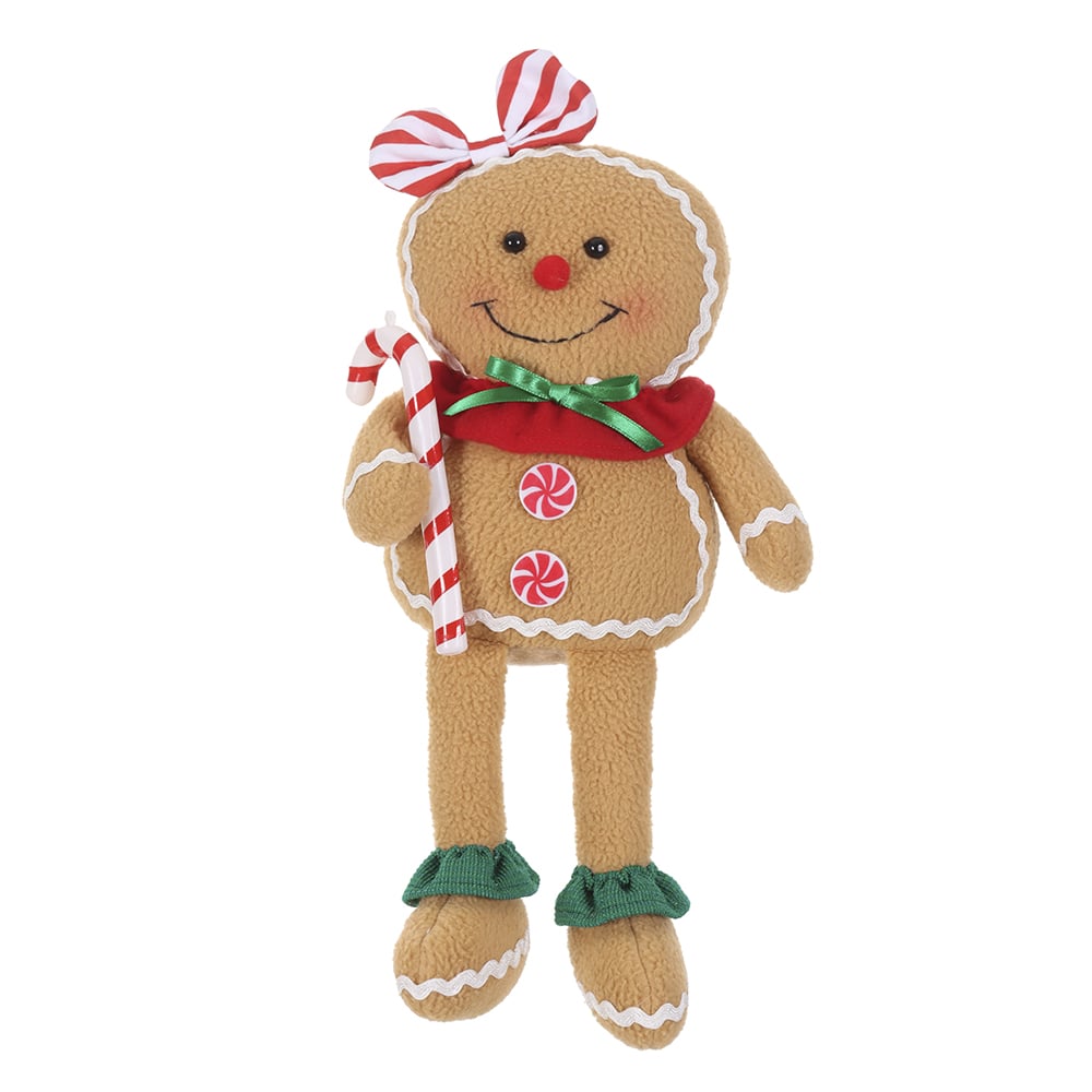 BONECO NATAL GINGERBREAD MENINA SENTADA (VERMELHO VERDE) 35cm