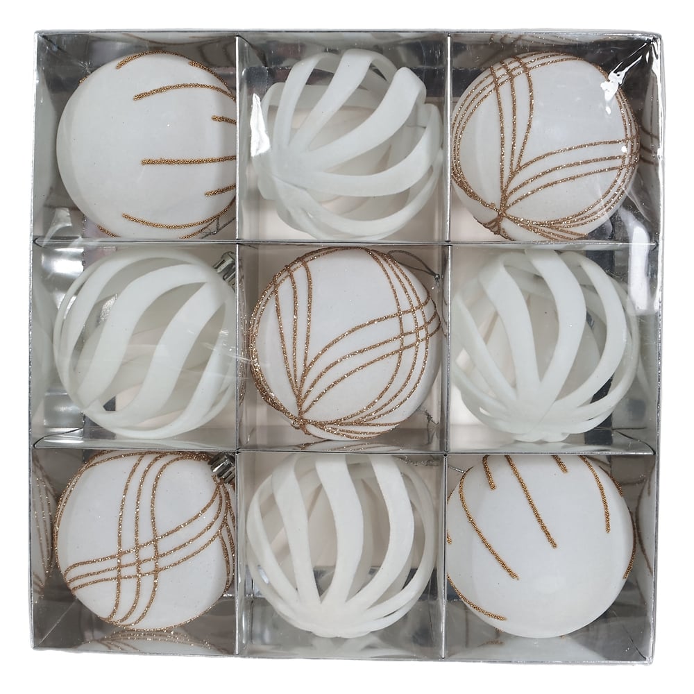 BOLAS DECORADAS KIT NATAL C/9 (BRANCO) 8D