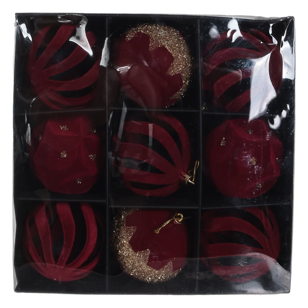 BOLAS DECORADAS NATAL C/9 (VINHO) 8D